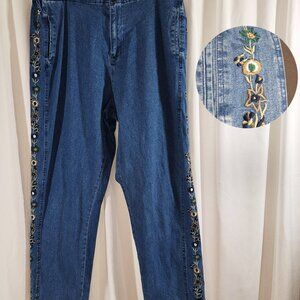 Vintage Denim & Co XL/16 Floral Embroidered Jeans Vintage Comfy Stretch Denim